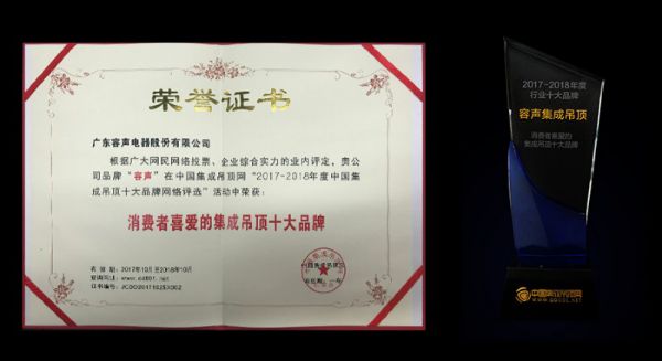 吊頂品牌榮譽(yù)|容聲蟬聯(lián)消費(fèi)者喜愛的集成吊頂十大品牌獎(jiǎng)項(xiàng)